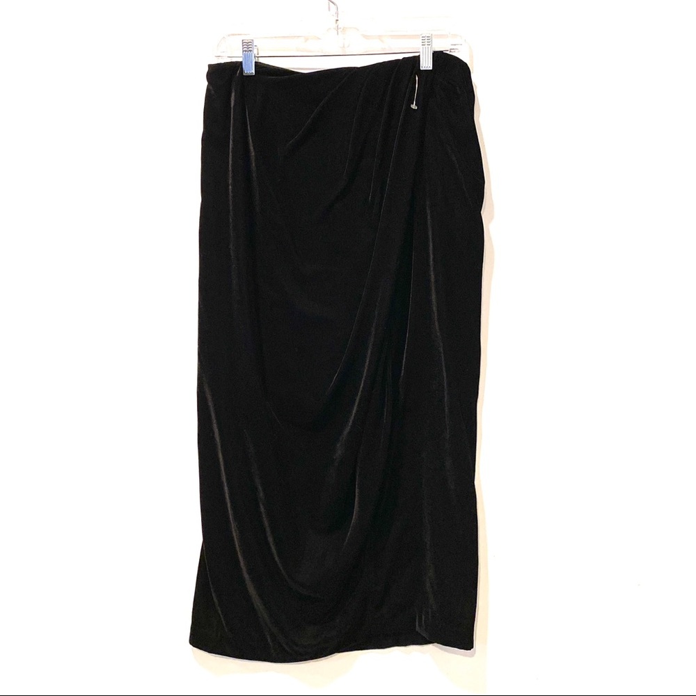 Donna Karan New York Faux Wrap Velvet Midi Skirt Womens Size 4 Black New DK